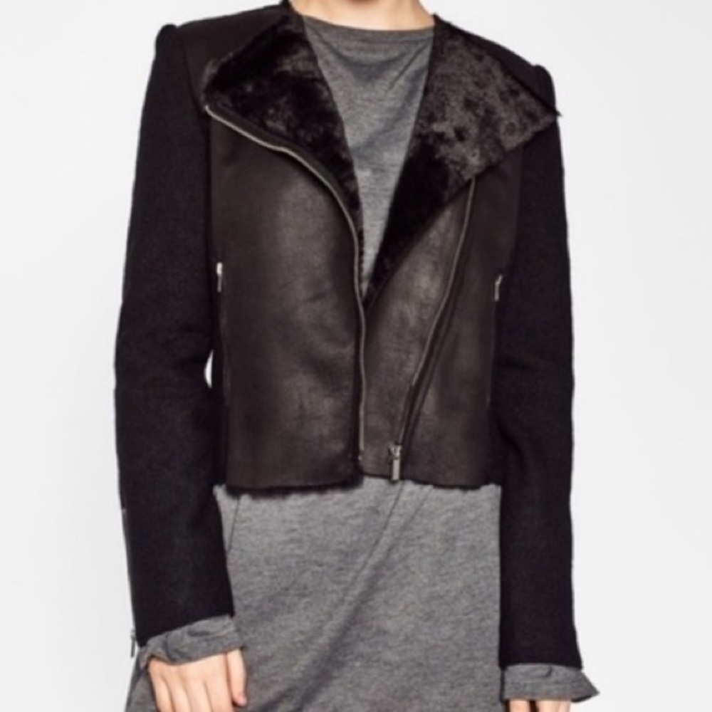 ZARA TRAFALUC FAUX FUR SUEDE WOOL BIKER JACKET
